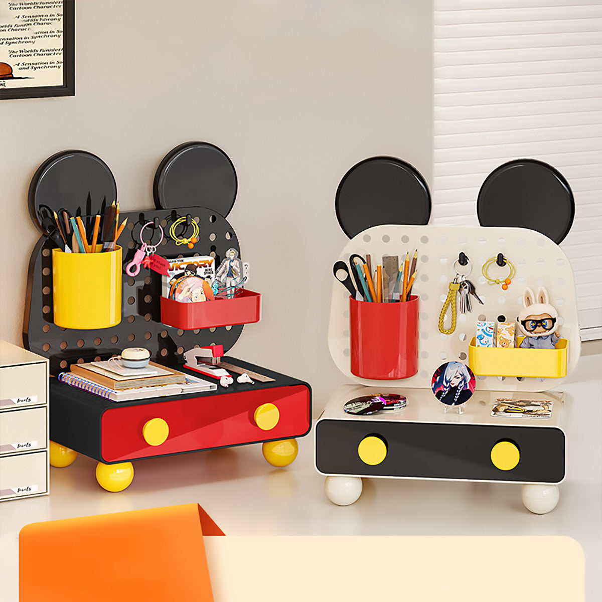 Cartoon Desktop Drawer Organizer with Pegboard