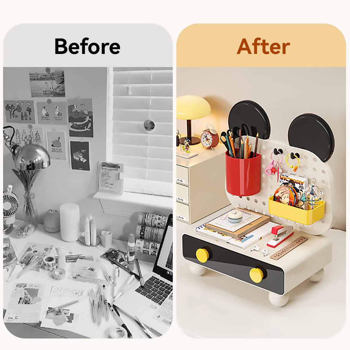 Cartoon Desktop Drawer Organizer with Pegboard