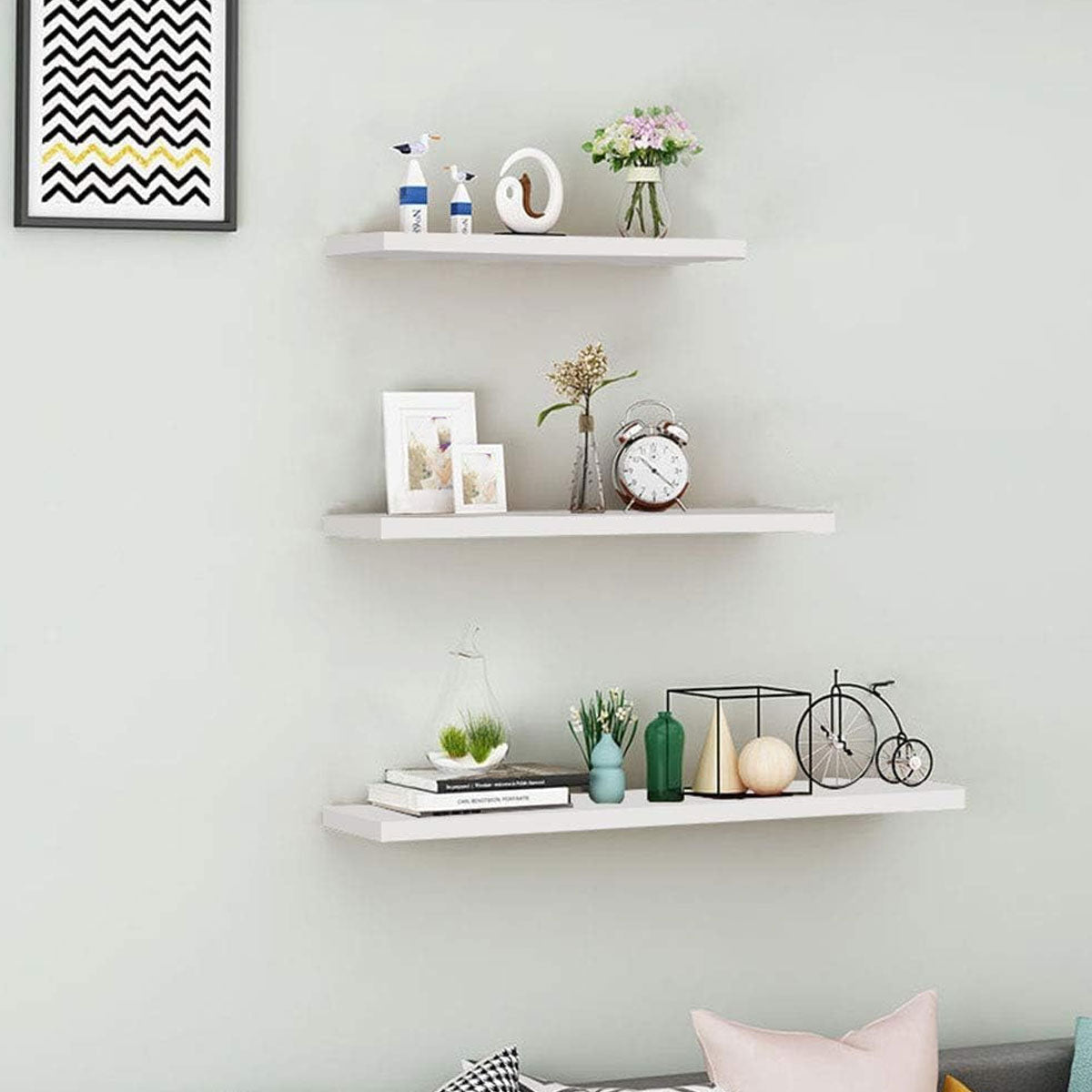 4 Pcs Wooden Floating Wall Shelves White Decorative Set