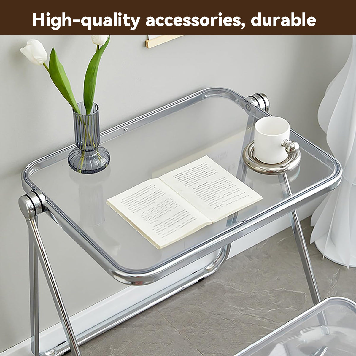 Foldable Transparent Coffee Table with PET Top