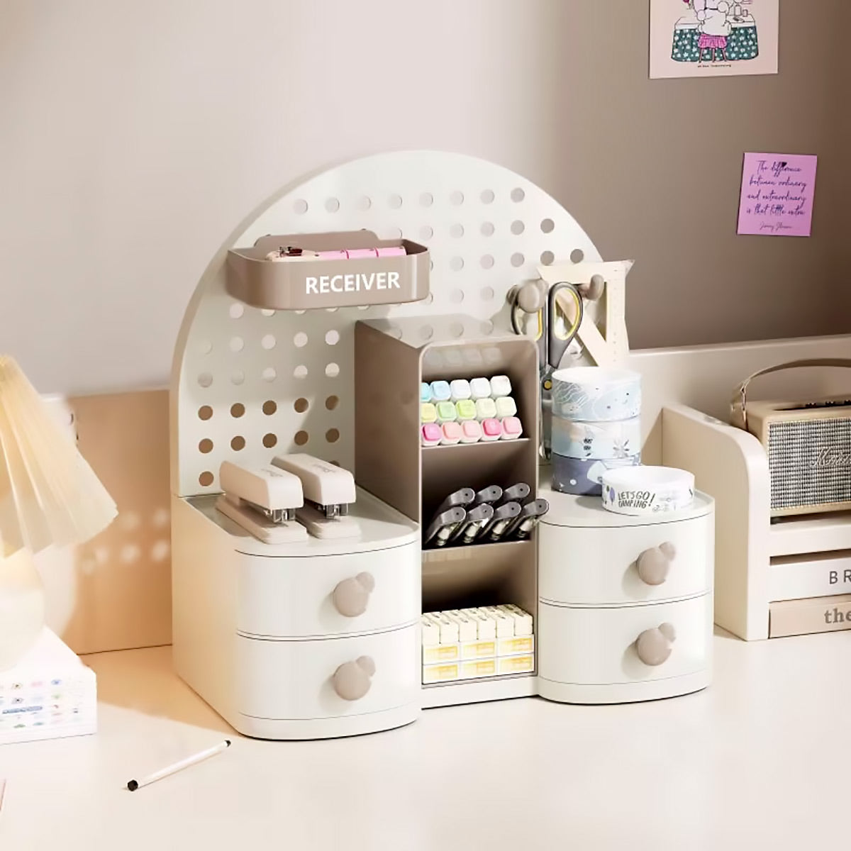 Desk Organizer with Pegboard and Drawer for Office