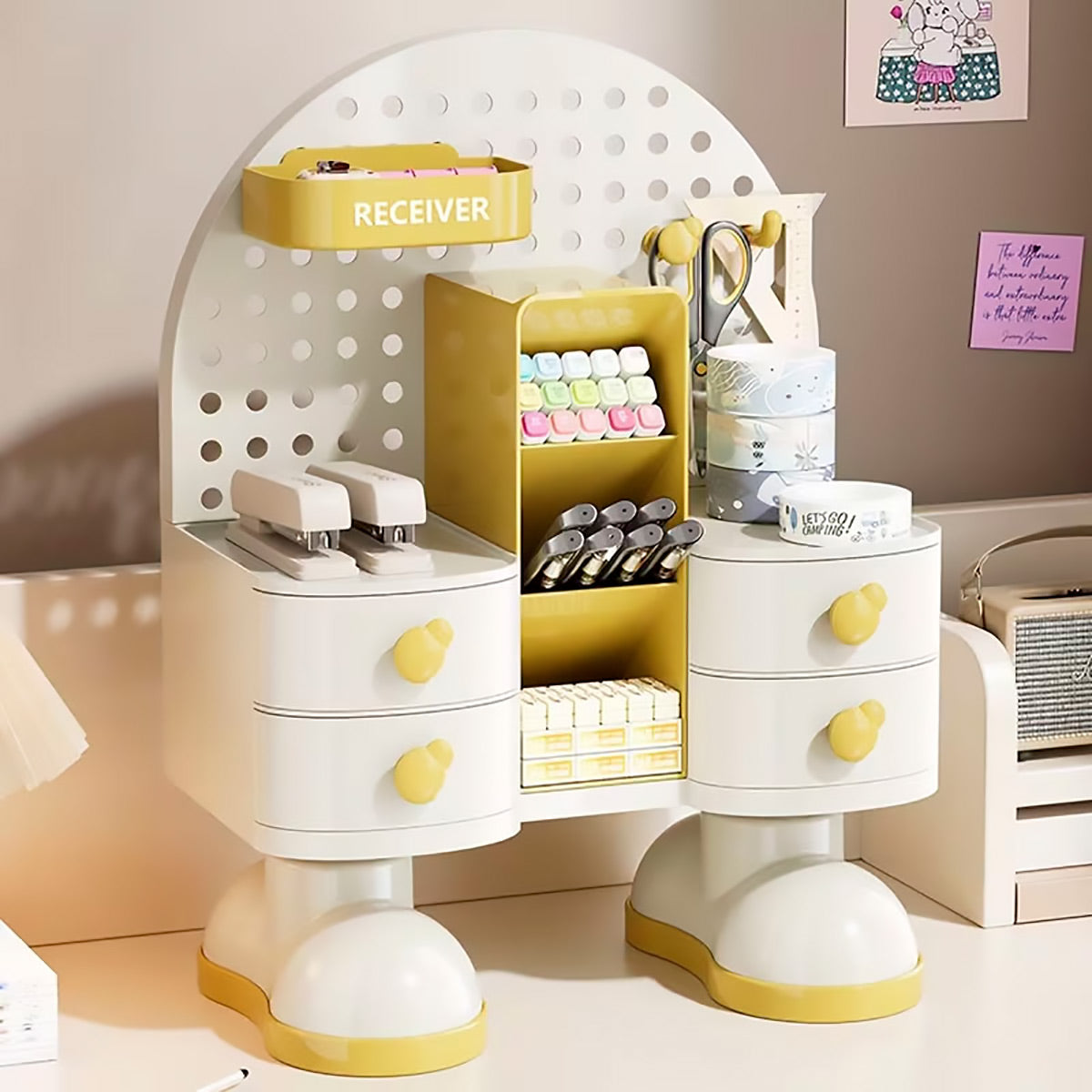 Desk Organizer with Pegboard and Drawer for Office