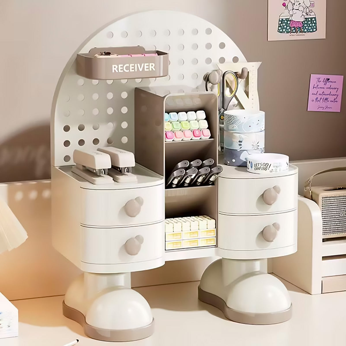Desk Organizer with Pegboard and Drawer for Office