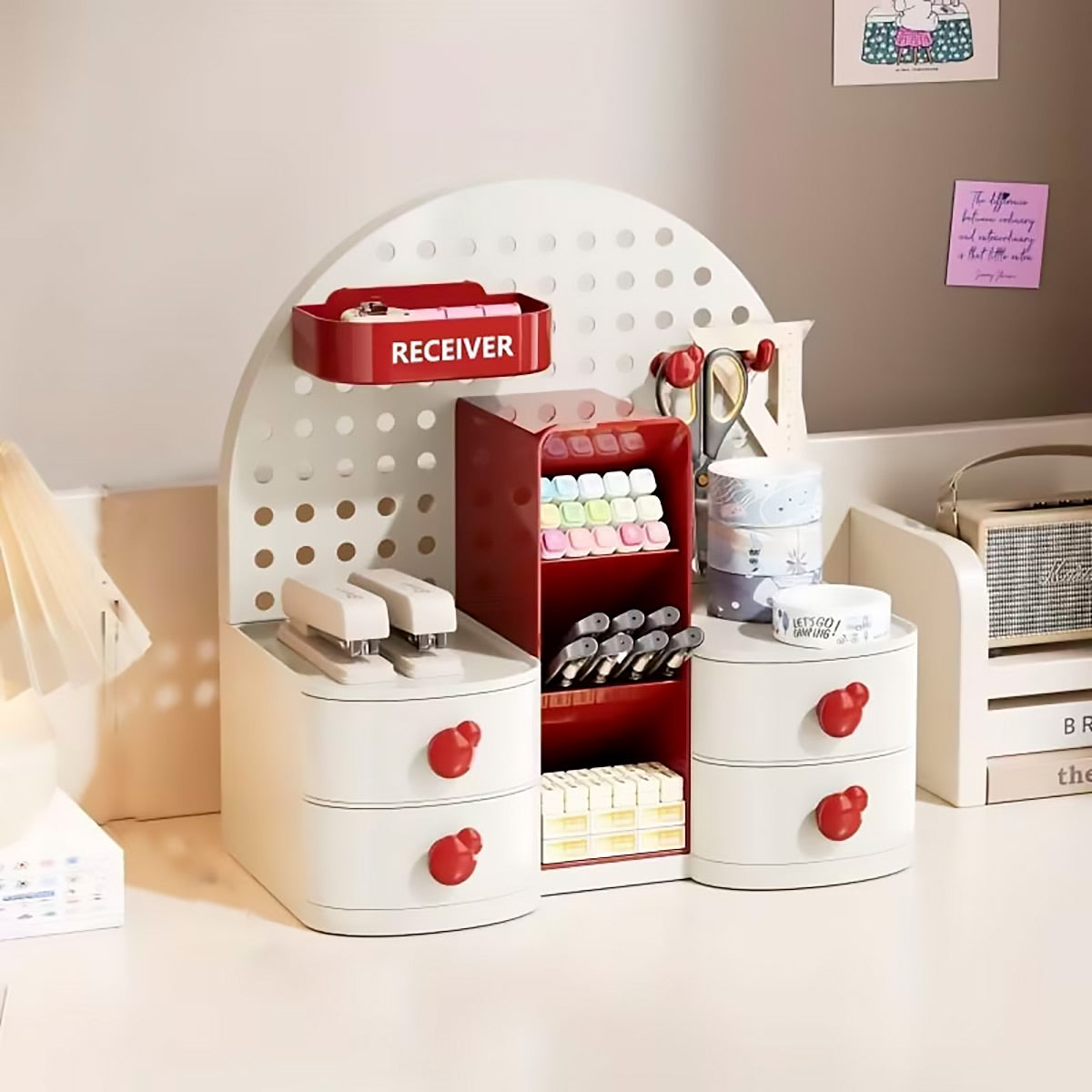 Desk Organizer with Pegboard and Drawer for Office