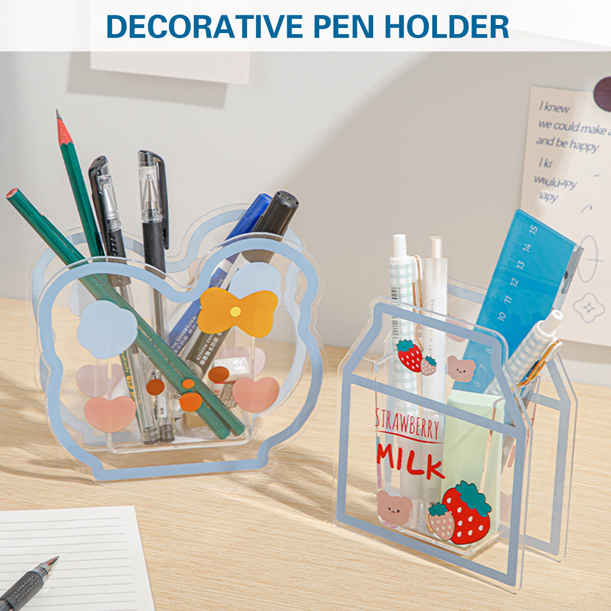 Acrylic Cartoon Pen Holder Cute Desk Organizer for Stationery
