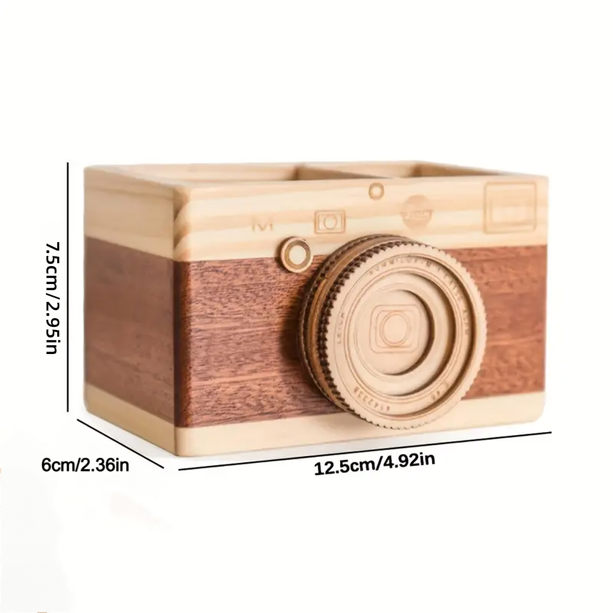 Wooden Camera Pen Holder Handmade Retro Desk Organiser