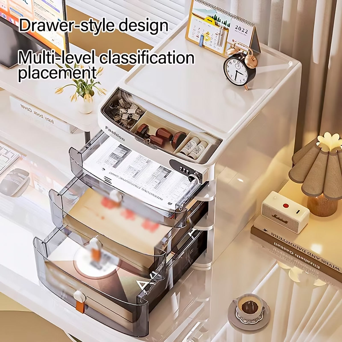 Multi-Layer Desktop Cabinet with Password Lock