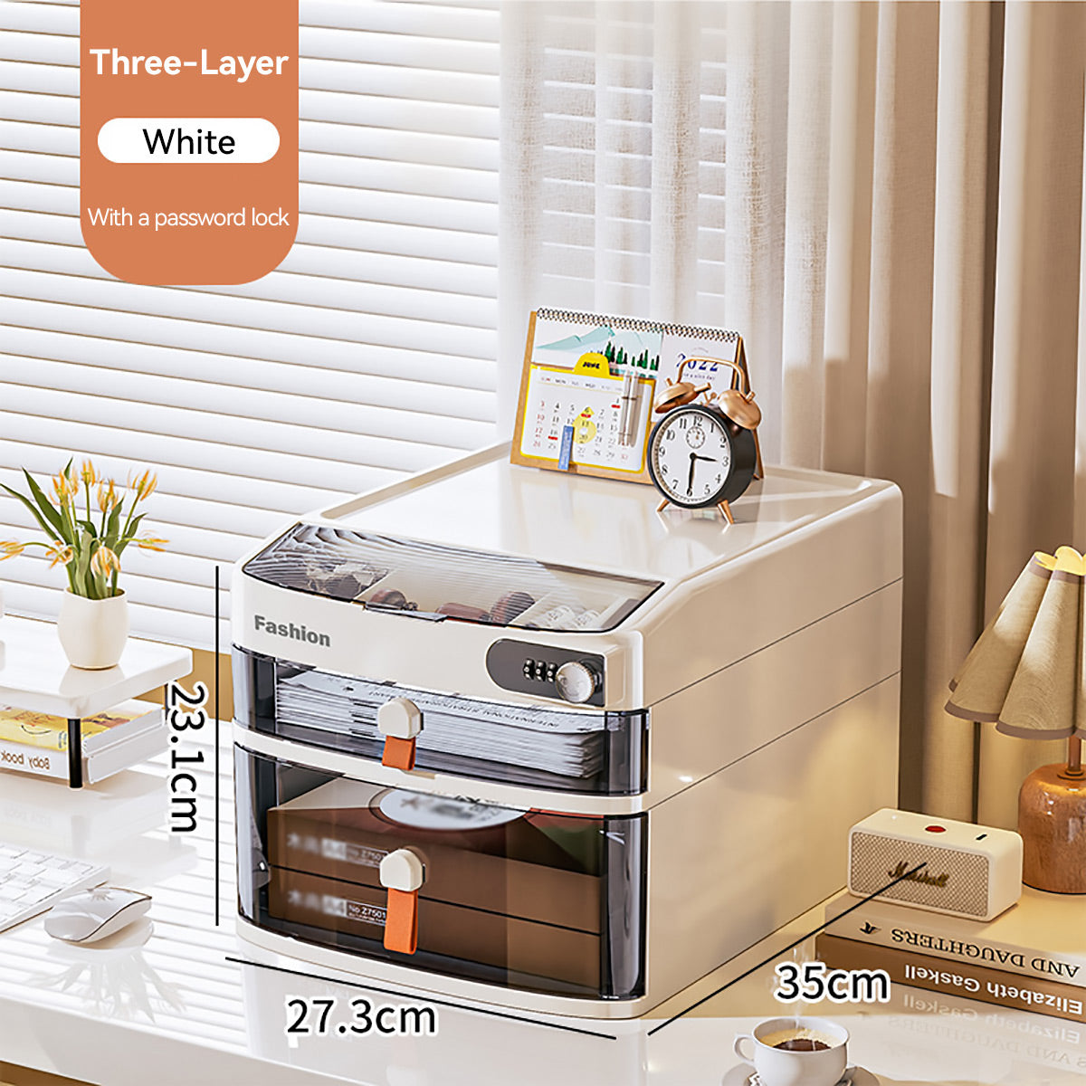 Multi-Layer Desktop Cabinet with Password Lock