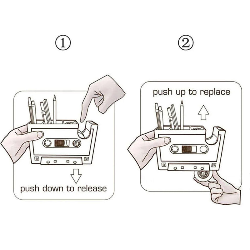 Vintage Cassette Desktop Organiser Pen Holder Tape Dispenser
