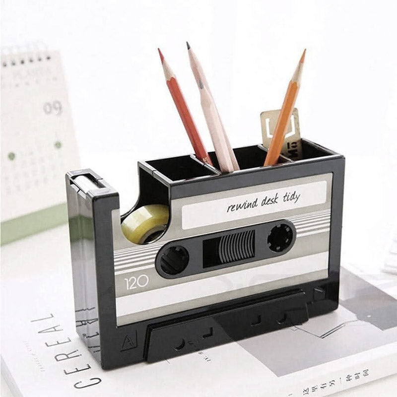 Vintage Cassette Desktop Organiser Pen Holder Tape Dispenser