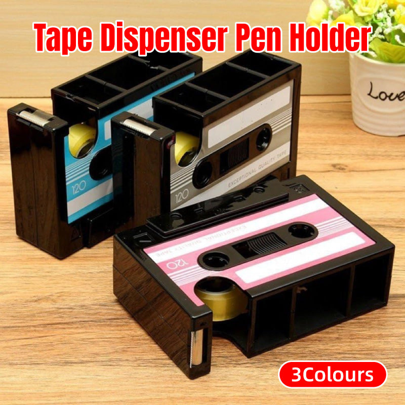 Vintage Cassette Desktop Organiser Pen Holder Tape Dispenser