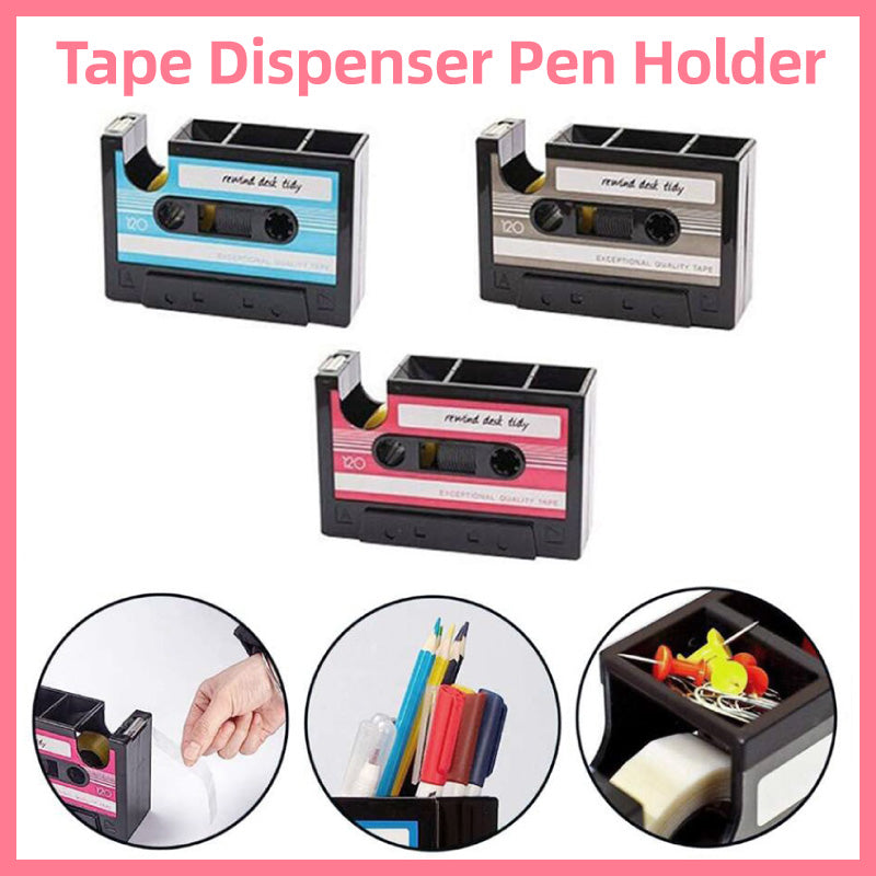 Vintage Cassette Desktop Organiser Pen Holder Tape Dispenser