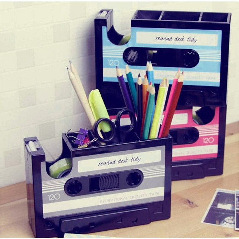 Vintage Cassette Desktop Organiser Pen Holder Tape Dispenser