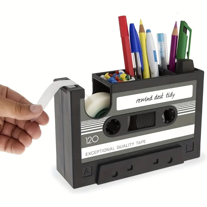 Vintage Cassette Desktop Organiser Pen Holder Tape Dispenser