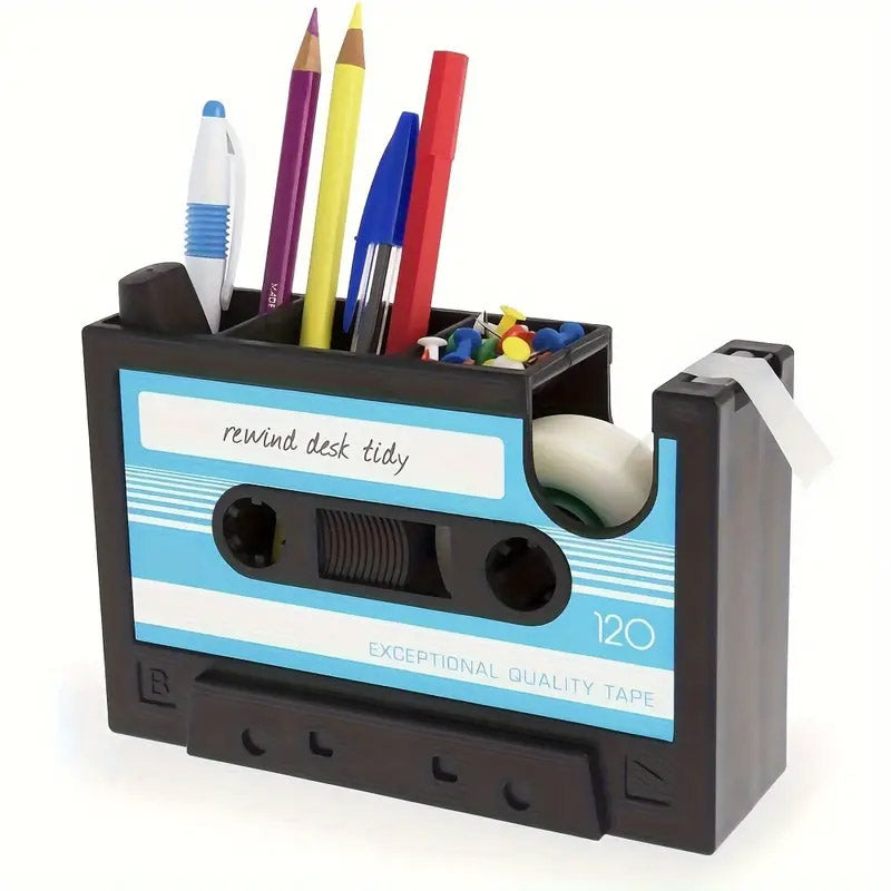 Vintage Cassette Desktop Organiser Pen Holder Tape Dispenser
