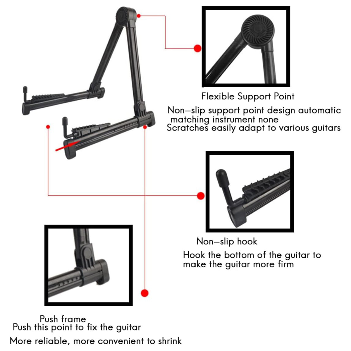 Folding Guitar Floor Stand Portable Holder with Anti-Slip Support