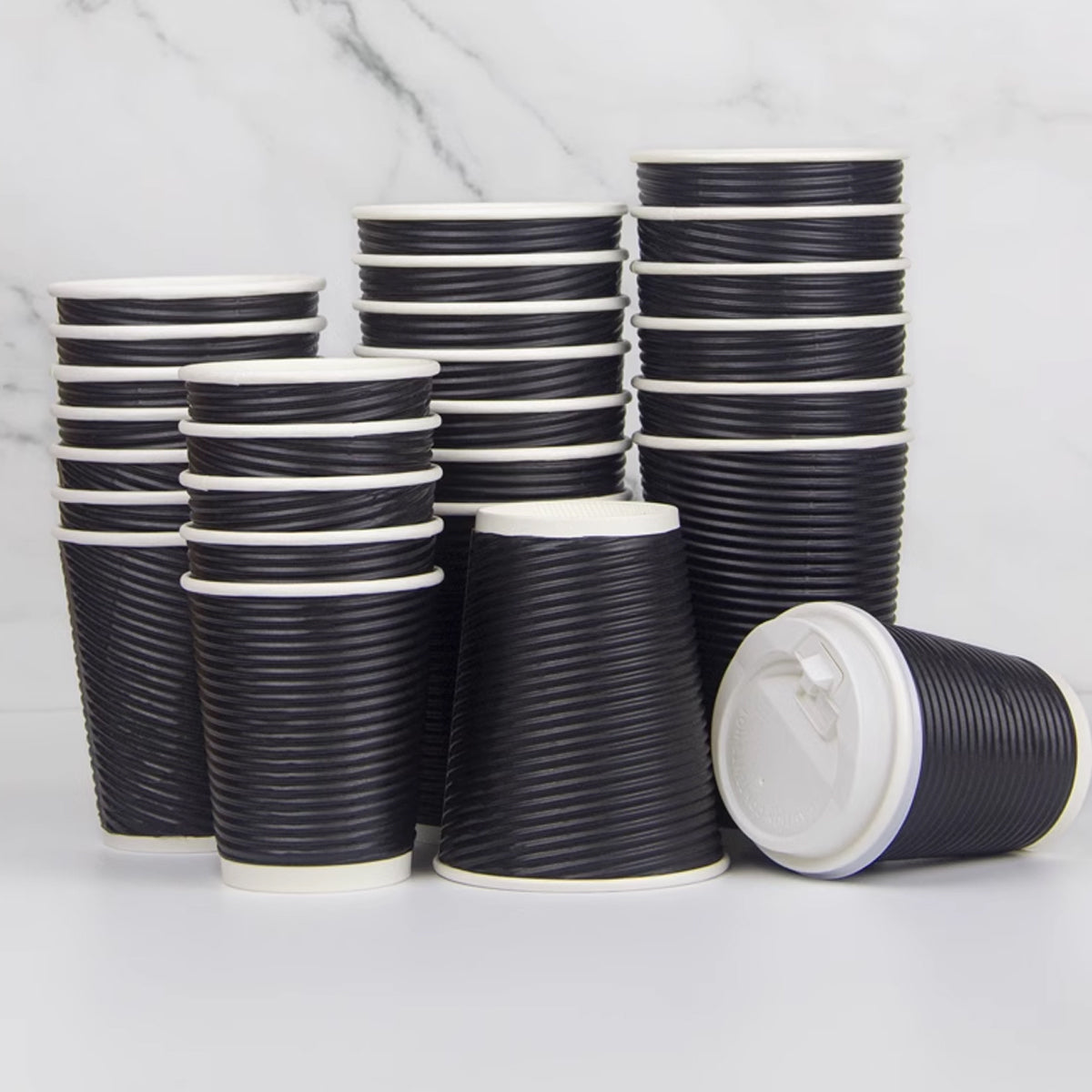 50 Sets Corrugated Paper Cups with Lids 4 Sizes
