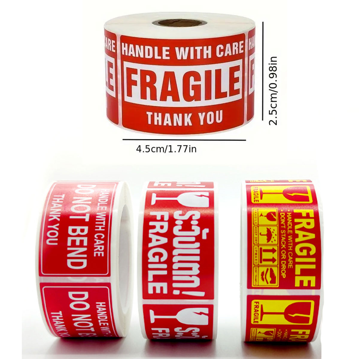4 Rolls Fragile Warning Label Stickers Red Handle With Care