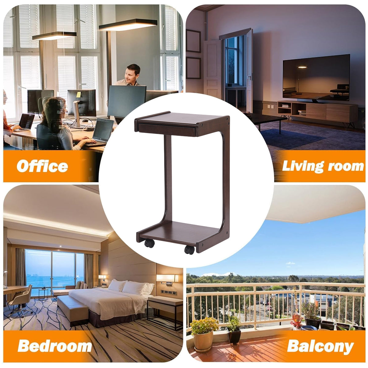 Solid Wood Rolling Coffee Table with Wheels 2-Tier Design