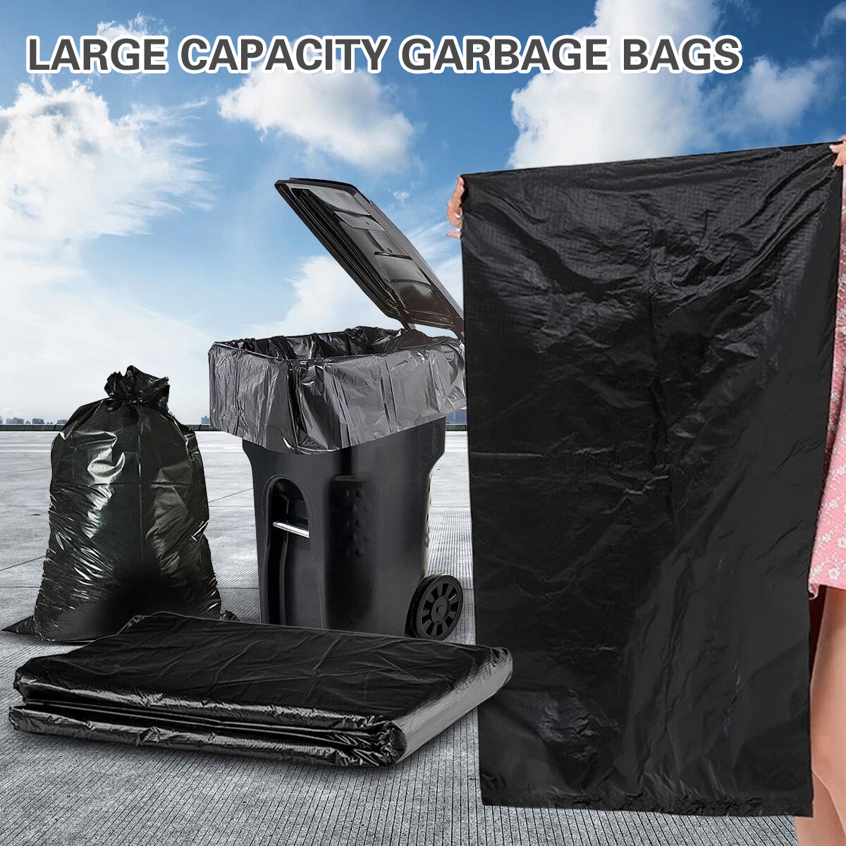 50pcs Heavy Duty Large Trash Bags 140x120cm Black