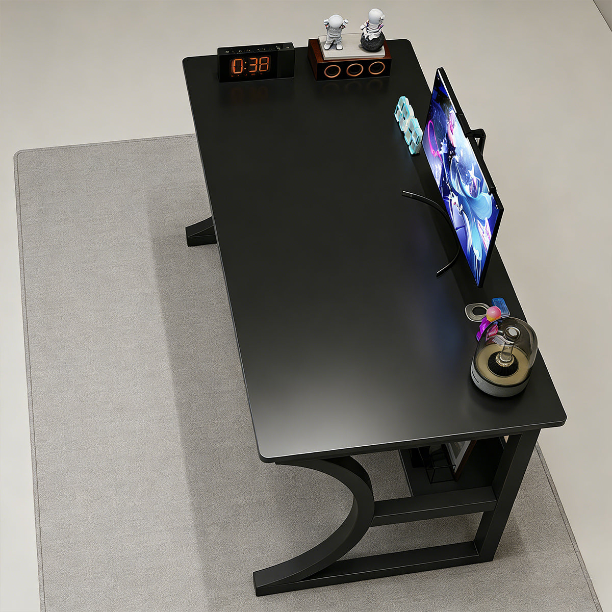 Desktop Computer Table with Open Shelf and C-Frame