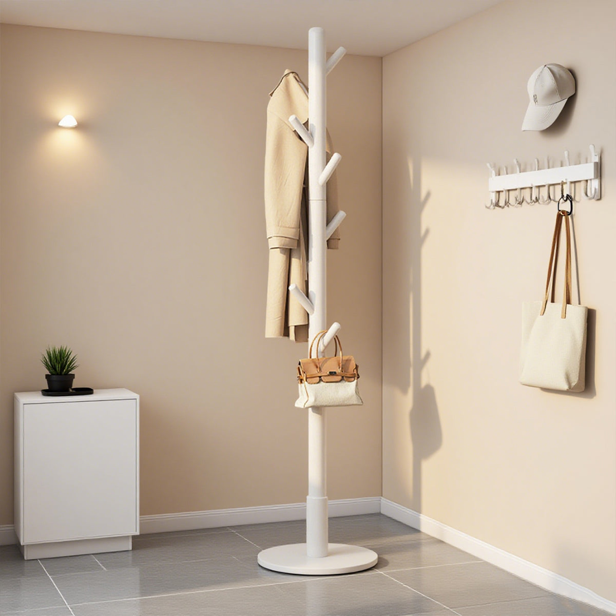 Solid Wood Clothes Hanger Floor Coat Rack with 8 Hooks