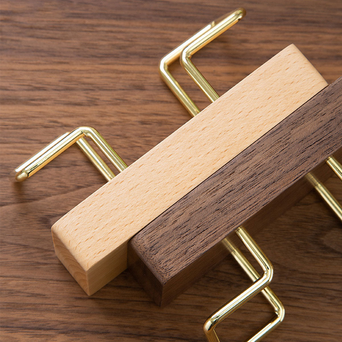 Wood Business Card Holder with Metal Frame Desk Organizer