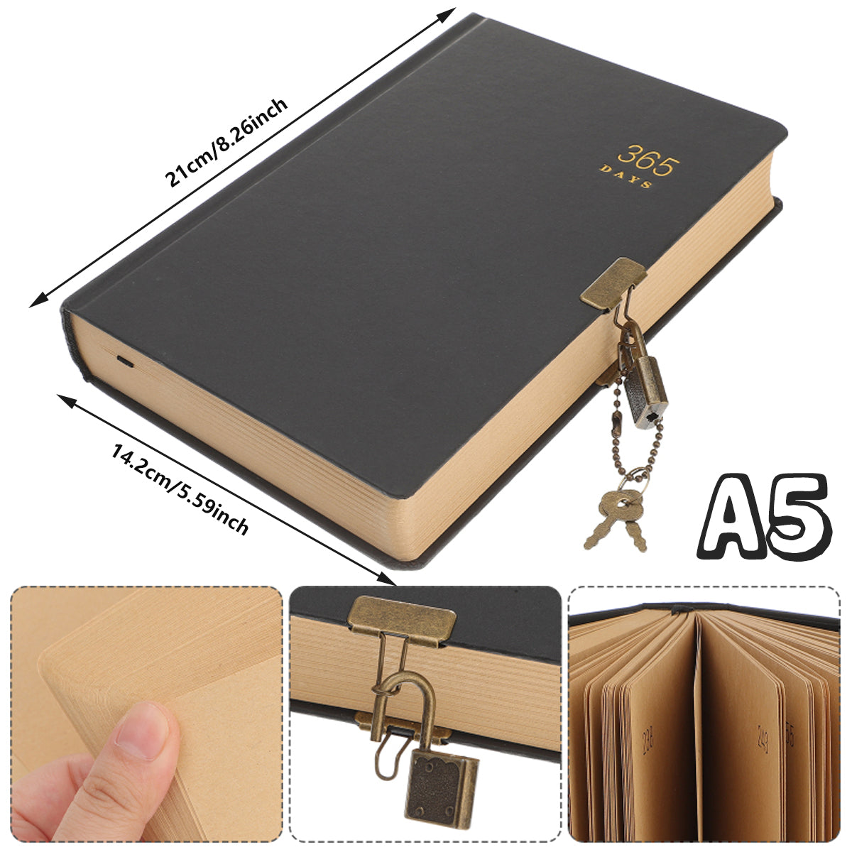 2 Pcs Kraft Paper Notebooks 365-Day Planner Cowhide Lock