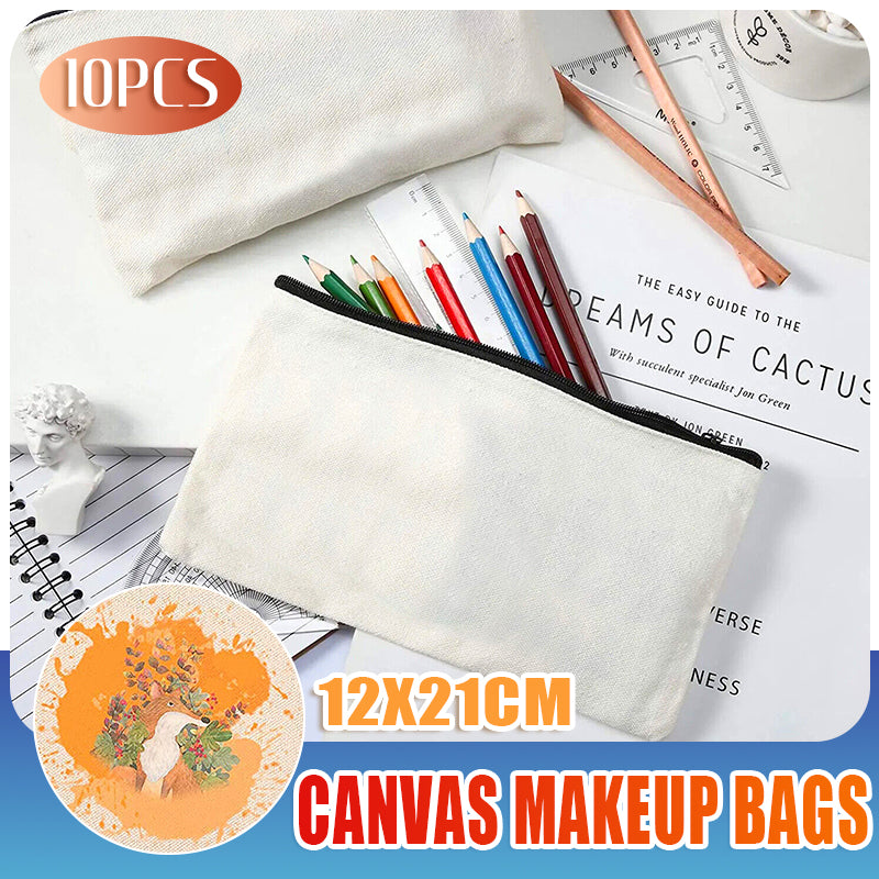10 Pcs Canvas Makeup Bags Blank DIY Zipper Pouch Set