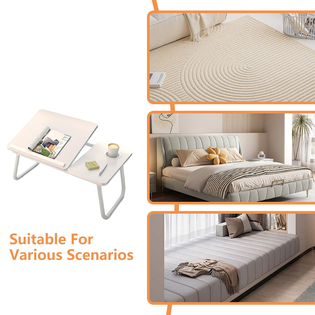 Foldable Bedside Laptop Desk with Adjustable Angle and Cup Holder