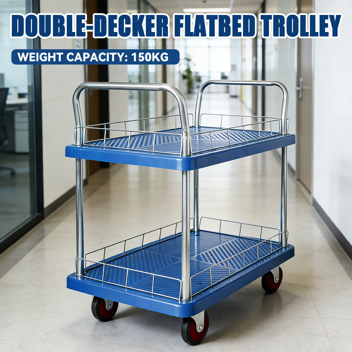 2 Tier Silent Flatbed Trolley with Double Handle