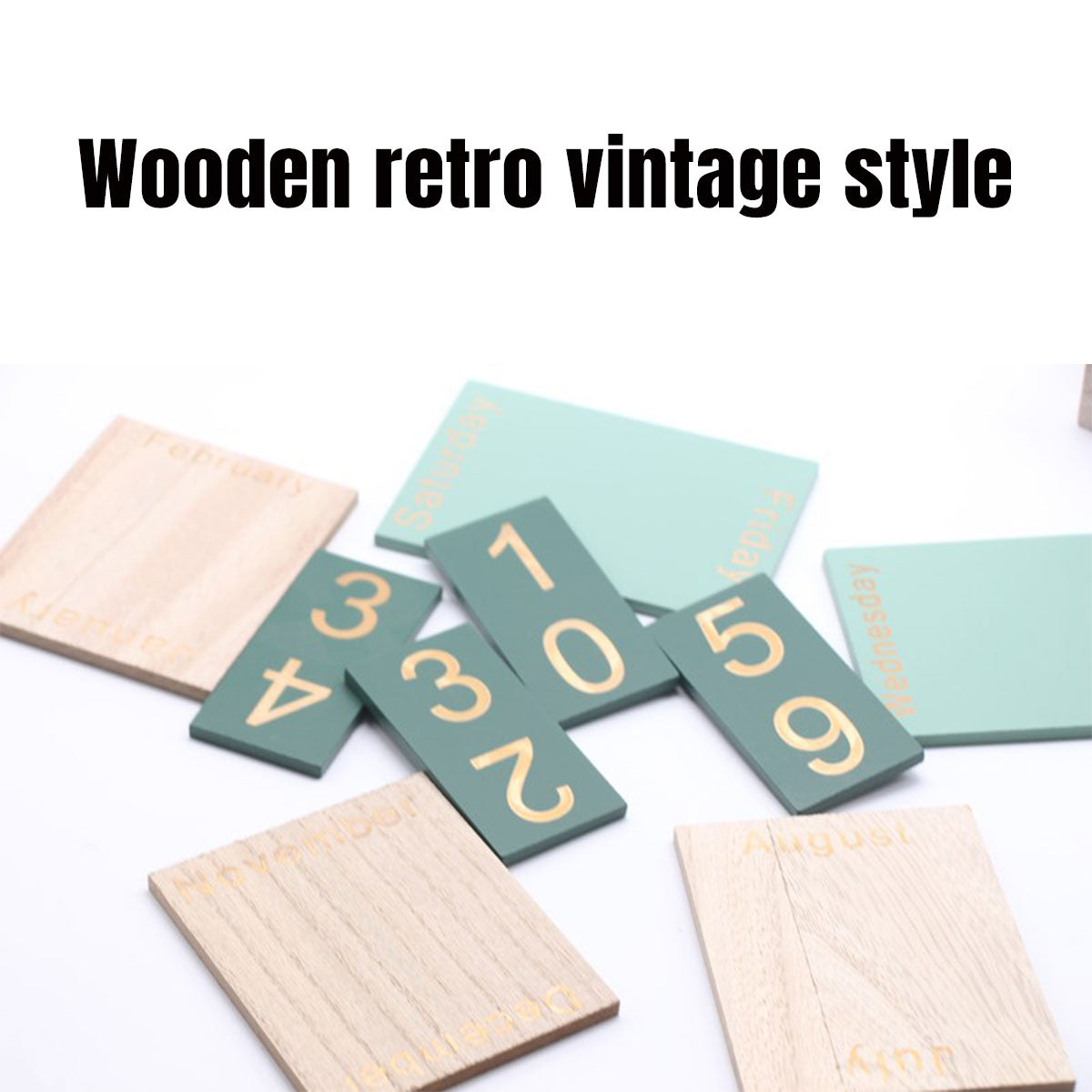Wooden Perpetual Desk Calendar Retro Block Desktop Decor