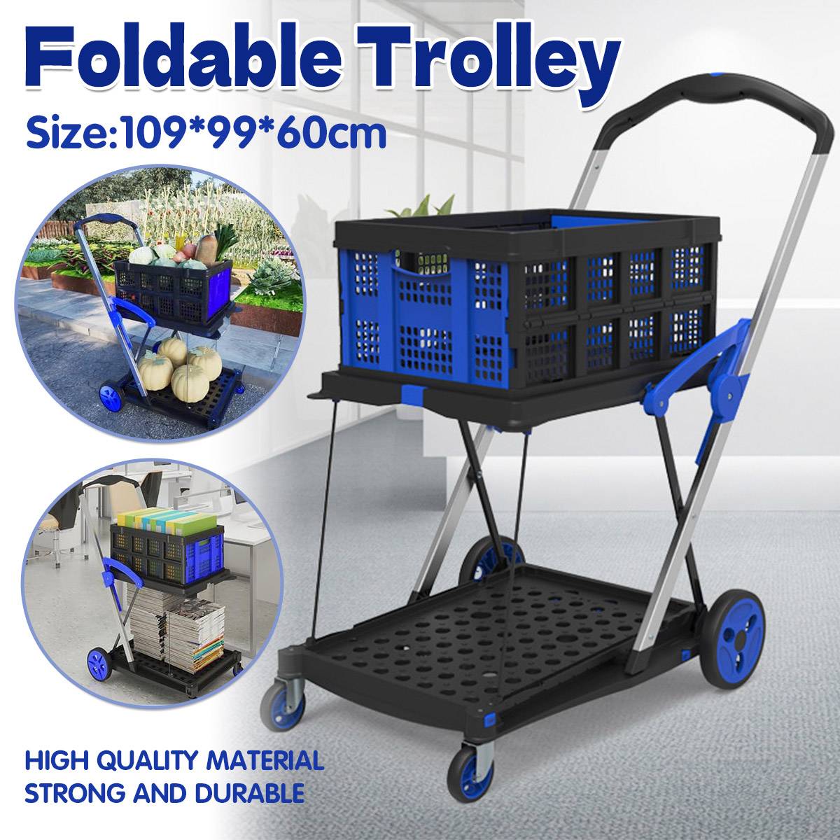 2-Tier Foldable Storage Trolley Cart