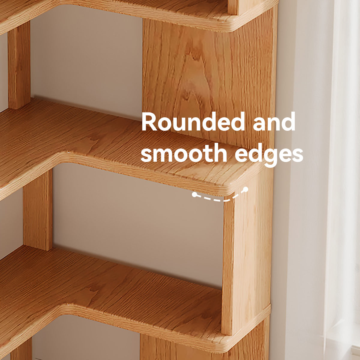 5-Shelf Corner Bookcase Natural Wood Space Saving
