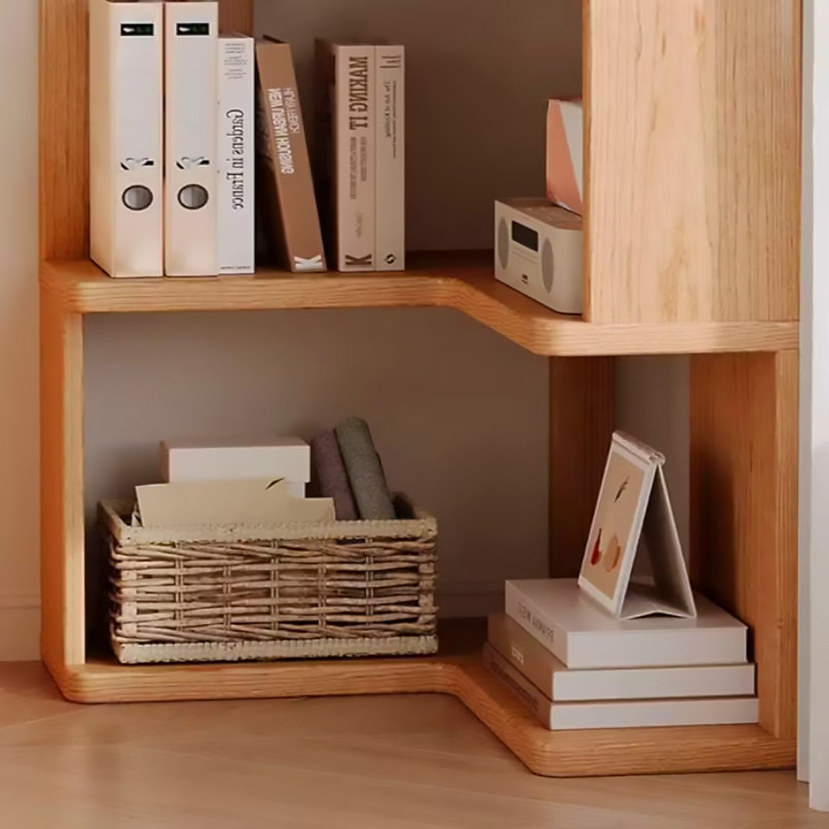 5-Shelf Corner Bookcase Natural Wood Space Saving