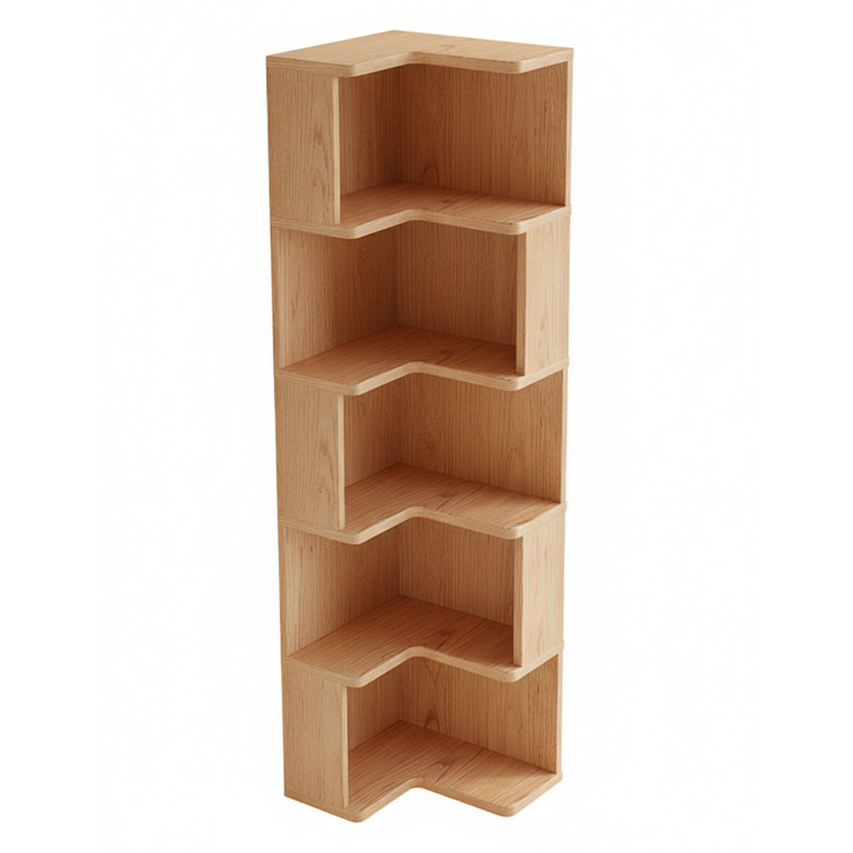 5-Shelf Corner Bookcase Natural Wood Space Saving