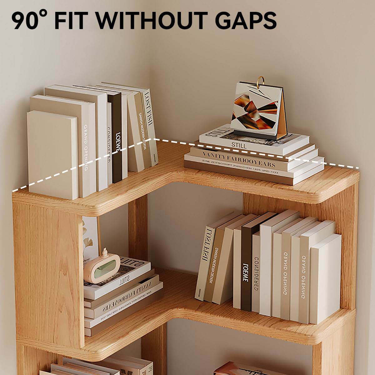 5-Shelf Corner Bookcase Natural Wood Space Saving