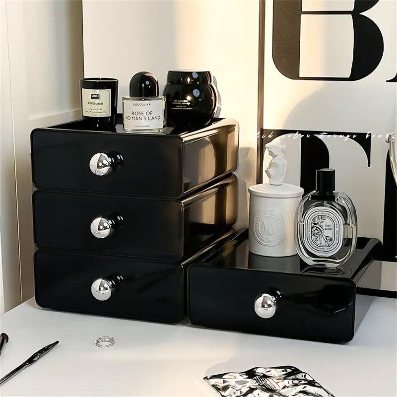 Multi-Layer Desktop Drawer Organizer Stackable Storage Box Black