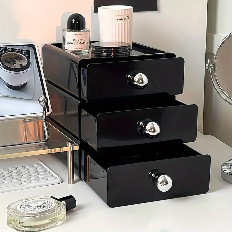 Multi-Layer Desktop Drawer Organizer Stackable Storage Box Black