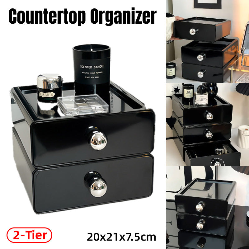 Multi-Layer Desktop Drawer Organizer Stackable Storage Box Black