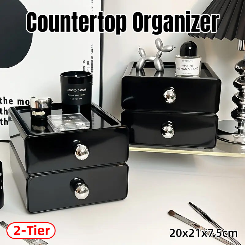 Multi-Layer Desktop Drawer Organizer Stackable Storage Box Black