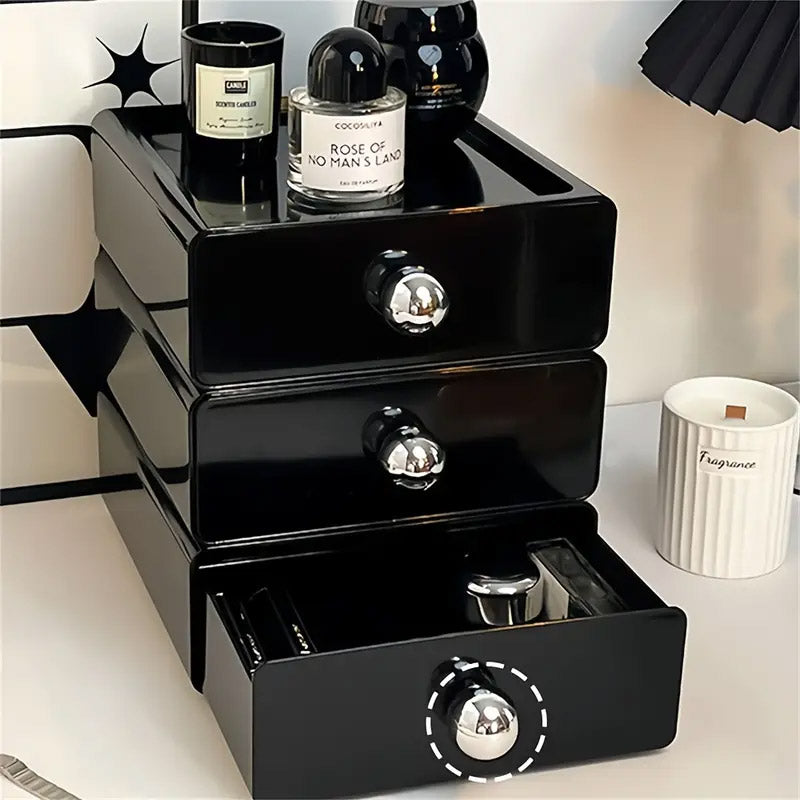 Multi-Layer Desktop Drawer Organizer Stackable Storage Box Black
