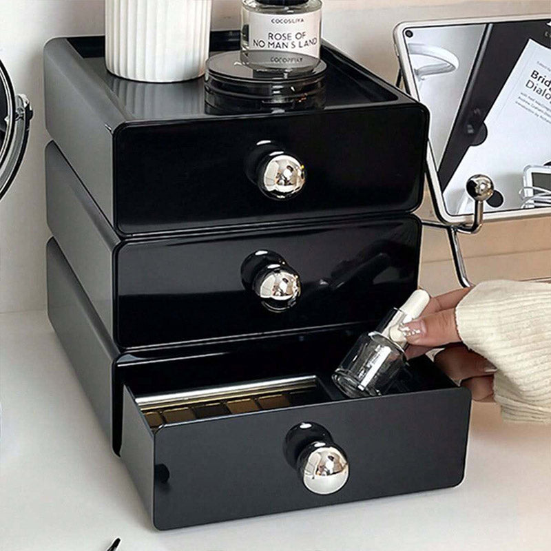 Multi-Layer Desktop Drawer Organizer Stackable Storage Box Black