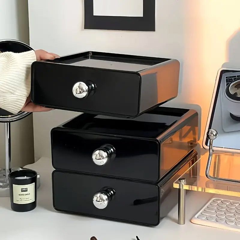 Multi-Layer Desktop Drawer Organizer Stackable Storage Box Black