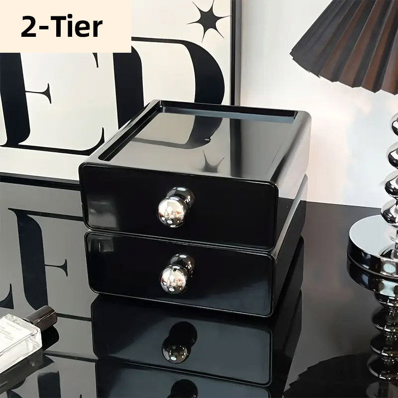 Multi-Layer Desktop Drawer Organizer Stackable Storage Box Black