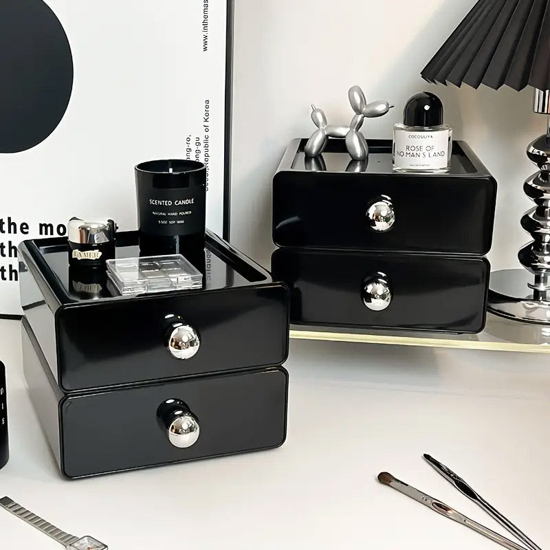 Multi-Layer Desktop Drawer Organizer Stackable Storage Box Black