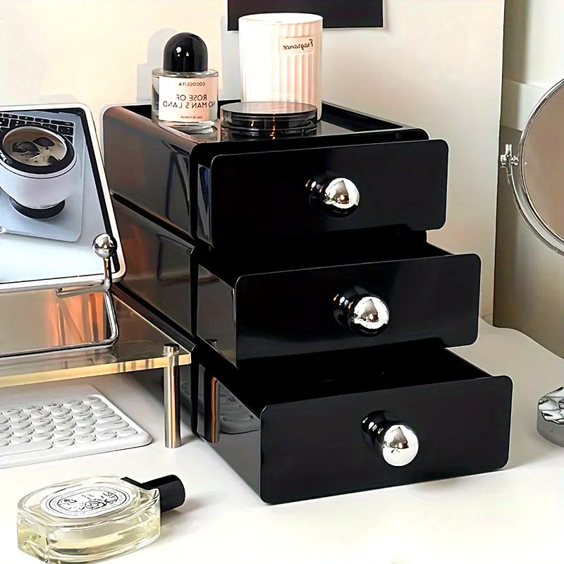 Multi-Layer Desktop Drawer Organizer Stackable Storage Box Black