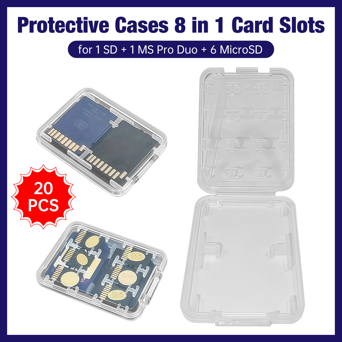 20 Pcs 8-in-1 Memory Card Cases for SD MicroSD