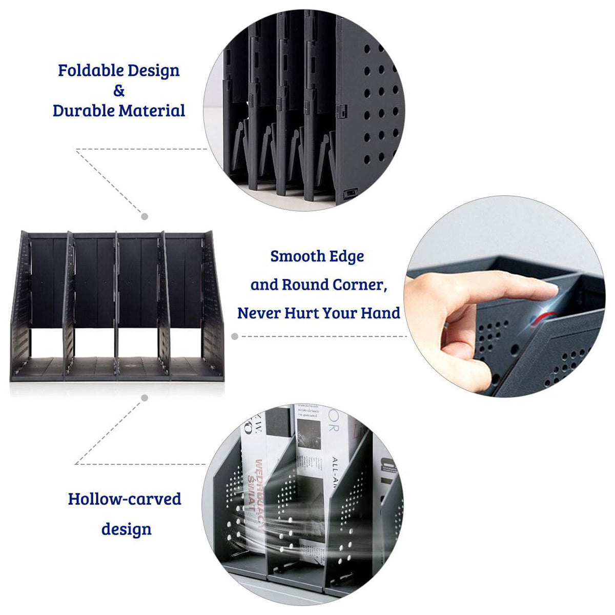 4-Compartment Document Storage Rack Foldable HIPS