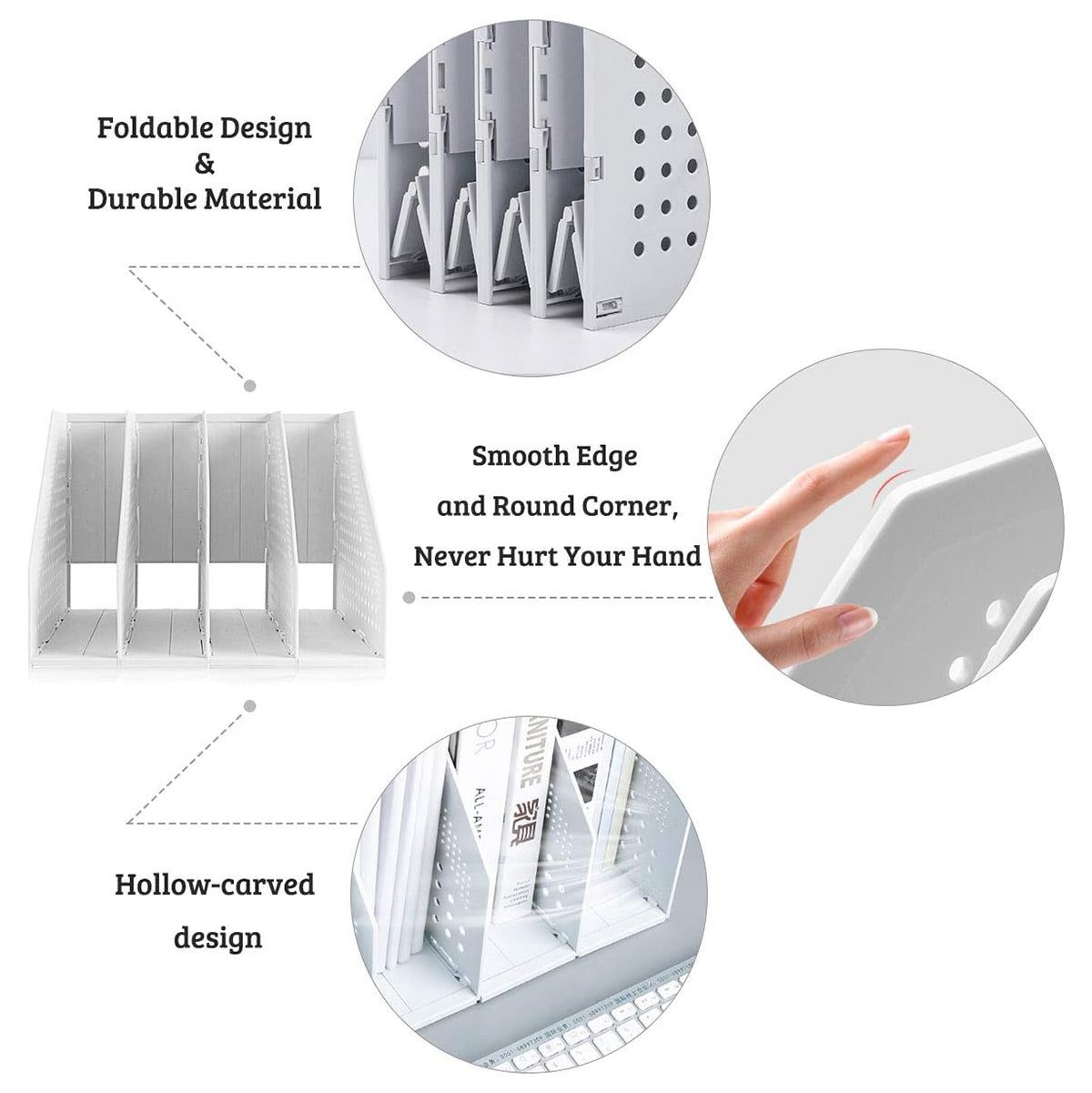 4-Compartment Document Storage Rack Foldable HIPS